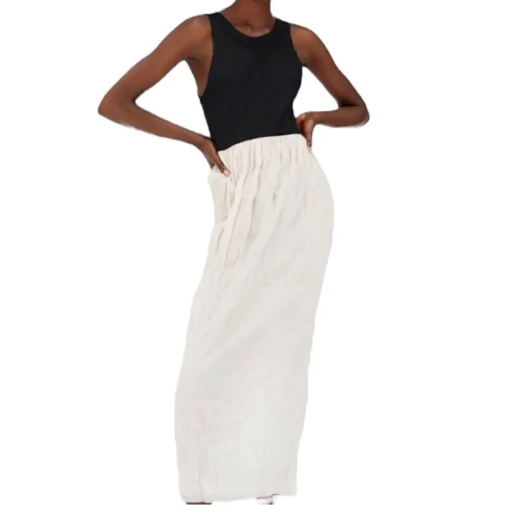 Zara Black Cream Maxi Dress Combination Medium